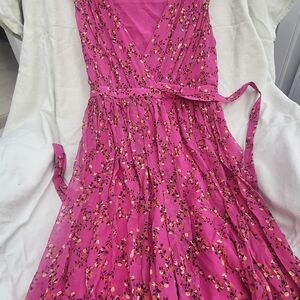 Diane Von Furstenberg DVF Silk Wrap Smocked Ditsy Floral Pink Midi Dress 4
